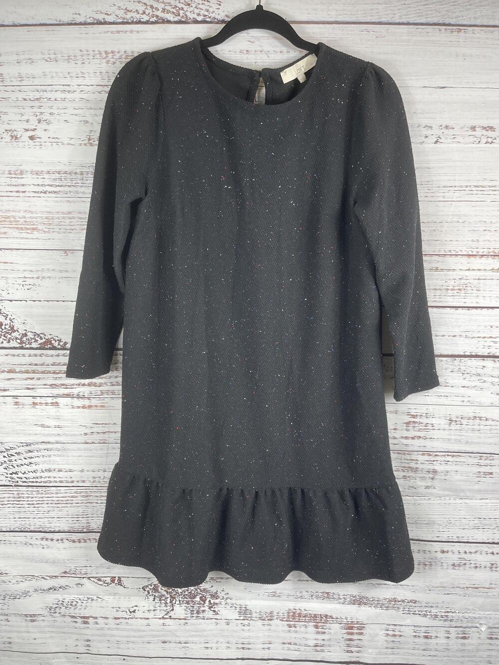 Loft Dress Women's Medium Petite Tweed Knit Ruffle Hem 3/4 Sleeve Multicolor